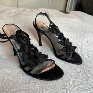 Stuart Weitzman Black Open Toe Flower Heels